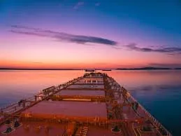 Bulk carrier at sunset